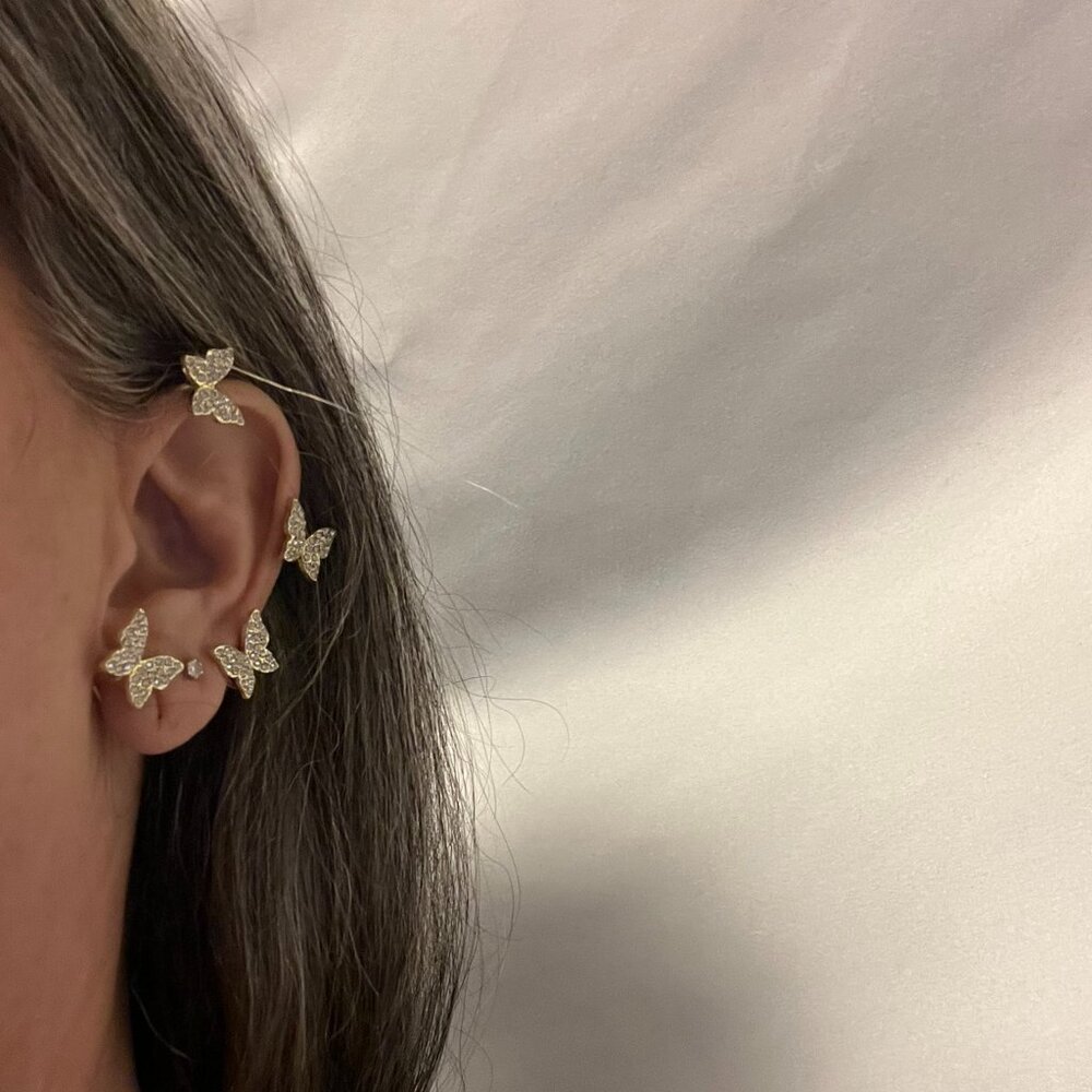 Gold‑Tone Rhinestone Butterfly Ear Cuffs